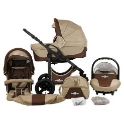 Bergsteiger 10tlg. Set: Kombi Kinderwagen "Capri" In Beige/Braun