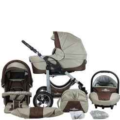 Bergsteiger 10tlg. Set: Kombi Kinderwagen "Capri" In Beige/Braun