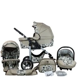 Bergsteiger 10tlg. Set: Kombi Kinderwagen "Capri" In Beige/Gemustert