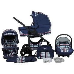 Bergsteiger 10tlg. Set: Kombi Kinderwagen "Capri" In Blau/Gestreift