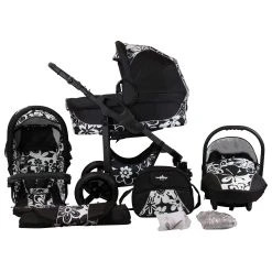 Bergsteiger 10tlg. Set: Kombi Kinderwagen "Capri" In Schwarz/Gemustert
