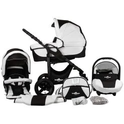Bergsteiger 10tlg. Set: Kombi Kinderwagen "Capri" In Schwarz/Weiß