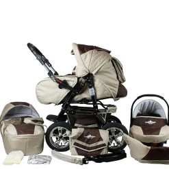 Bergsteiger 10tlg. Set: Kombi Kinderwagen "Milano" In Beige/Braun