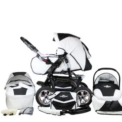 Bergsteiger 10tlg. Set: Kombi Kinderwagen "Milano" In Weiß/Schwarz
